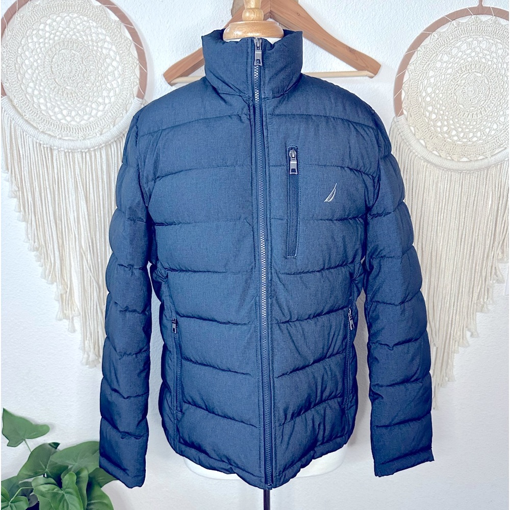 Nautica navy blue puffer jacket men’s multi zip pockets medium